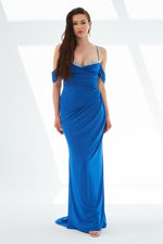 Saks Sandy Strapless Long Evening Dress with Stones on the Chest