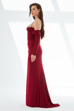 Claret Red Sandy Strap Long Evening Dress