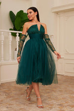 Angelino Emerald Tulle Midi Engagement and Söz Dress