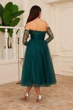 Angelino Emerald Tulle Midi Engagement and Söz Dress