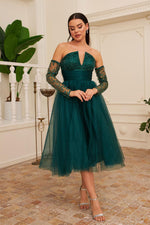 Angelino Emerald Tulle Midi Engagement and Söz Dress