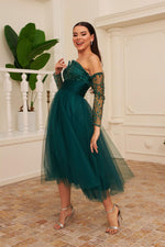 Angelino Emerald Tulle Midi Engagement and Söz Dress