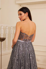 Anthracite Tulle Glitter Midi Engagement and Promise Dress