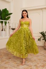 Angelino peanut green tulle silvery midi engagement and word dress