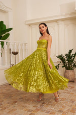Angelino peanut green tulle silvery midi engagement and word dress