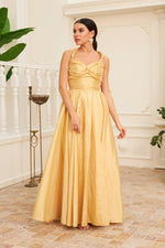 Angelino Gold Tafta Long Evening Dress