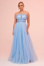 Angelino Blue Strapless Backless Tulle Engagement Dress