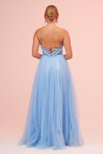 Angelino Blue Strapless Backless Tulle Engagement Dress