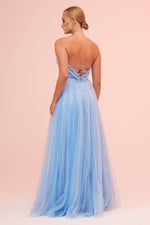 Angelino Blue Strapless Backless Tulle Engagement Dress