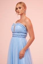 Angelino Blue Strapless Backless Tulle Engagement Dress