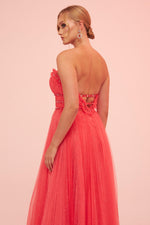 Angelino Coral Strapless Backless Tulle Engagement Dress