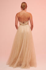 Angelino Beige Strapless Backless Tulle Engagement Dress