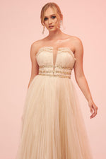 Angelino Beige Strapless Backless Tulle Engagement Dress