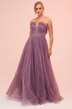 Angelino Lavender Strapless Backless Tulle Engagement Dress