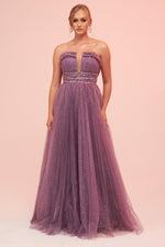 Angelino Lavender Strapless Backless Tulle Engagement Dress