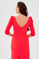 Coral Crepe Pearl Embroidered Long Evening Dress