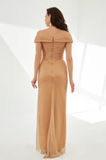 Taba Glitter Knitted Strapless Long Evening Dress