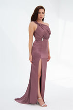 Lavender Foil One Sleeve Slit Long Evening Dress