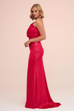 Angelino Fuchsia Foil One Sleeve Slit Long Evening Dress