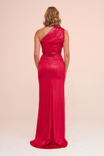Angelino Fuchsia Foil One Sleeve Slit Long Evening Dress