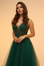 Angelino Emerald Tulle Low-Rise Midi Dress