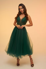 Angelino Emerald Tulle Low-Rise Midi Dress