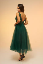 Angelino Emerald Tulle Low-Rise Midi Dress