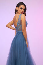 Angelino Indigo Tulle Backless Midi Dress