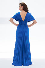 Saks Plisoley Waist Stoned Chest Decollete Long Evening Dress