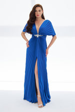 Saks Plisoley Waist Stoned Chest Decollete Long Evening Dress