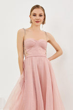 Powder Tulle Strap Princess Midi Promise and Engagement Dress