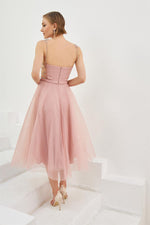 Powder Tulle Strap Princess Midi Promise and Engagement Dress