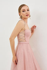 Powder Tulle Strap Princess Midi Promise and Engagement Dress