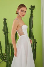 Ecru Tulle Strap Princess Midi Promise and Wedding Dress
