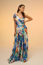 Angelino Saks Printed Single Sleeve Long Evening Dress