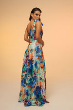 Angelino Saks Printed Single Sleeve Long Evening Dress