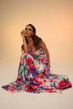 Angelino Fuchsia Printed Single Sleeve Long Evening Dress