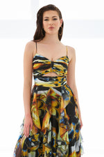 Orange Empirme Belly Decollete Slit Long Evening Dress