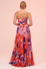 Angelino Orange Strap Slit Printed Evening Dress