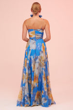 Angelino Blue Strap Slit Printed Evening Dress