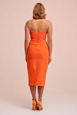 Angelino Orange Stone Lace Midi Crepe Evening Dress