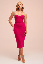 Angelino Fuchsia Stone Lace Midi Crepe Evening Dress