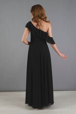 Angelino Black Chiffon Shoulder Dress with Flane Slit Dress