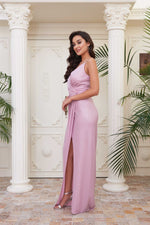 Angelino Pink Laky Laki Chiffrase Slit Evening Dress