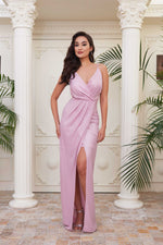 Angelino Pink Laky Laki Chiffrase Slit Evening Dress