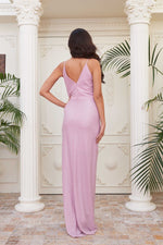 Angelino Pink Laky Laki Chiffrase Slit Evening Dress