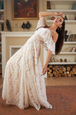 Angelino Beige Lace Long Outdoor Shooting with Low Sleeve