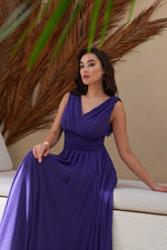 Angelino purple chiffon v neck long evening dress dress