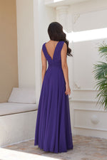 Angelino purple chiffon v neck long evening dress dress