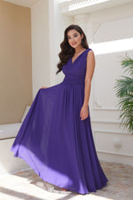 Angelino purple chiffon v neck long evening dress dress